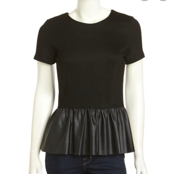 French Connection Jersey, Faux-Leather Peplum Top - Picture 3 of 7